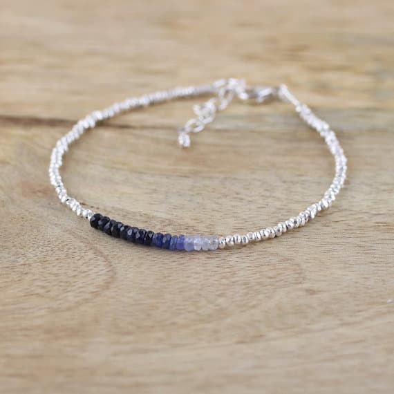 925 sterling Silver Unique Wedding Gift 3.5mm stacking Blue Blue Sapphire Bracelet Rondelle, Faceted 7" for mens, womens, gf, bf & Adult.