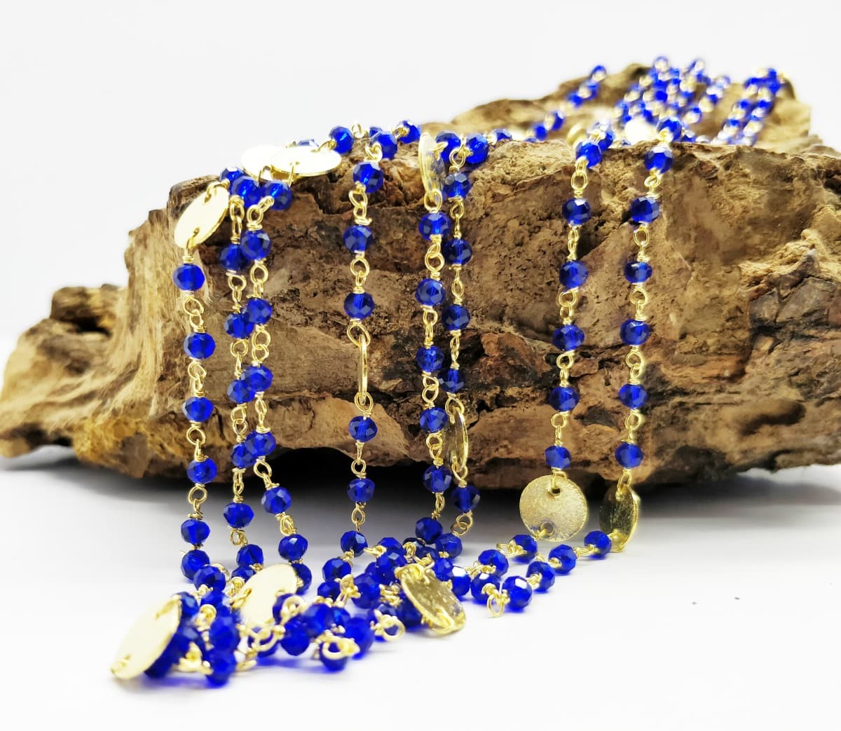 Tina 3 Feet Black Spinel And Crystal Quartz Rosary 24K Gold Plated Beaded Chain 3.5-4mm Faceted Bead